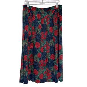 Vintage 90s Floral Pleated Midi Skirt - Size 14